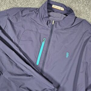 Peter Millar XXL Featherweight Windbreaker Full Zip Jacket Seahorse Logo Blue‎